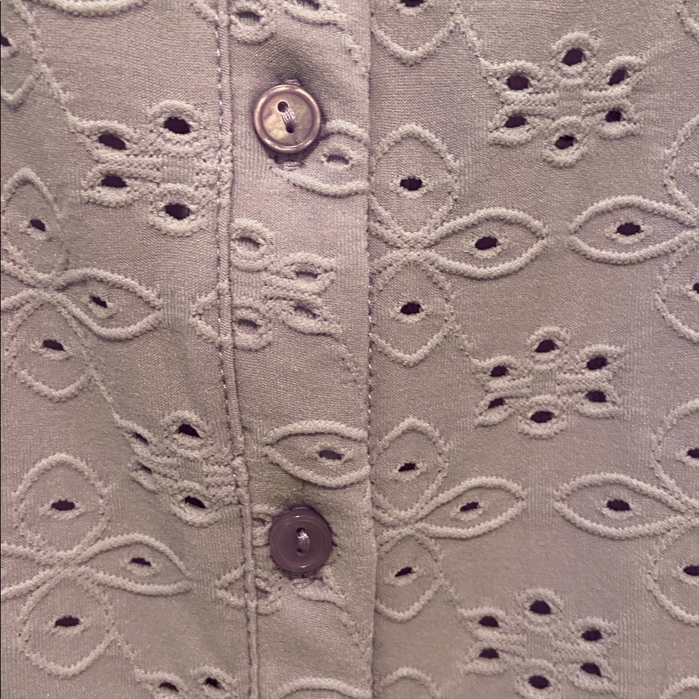 LOGO by Lori Goldstein Stretch Eyelet Button Front Cardigan Lavender S New - Picture 7 of 14